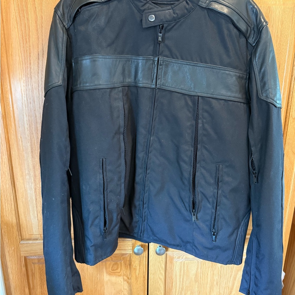 Men's Black Motorcycle Jacket with Leather Accents